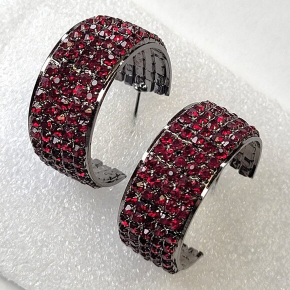 Red Crystal Earrings Half Hoop - Picture 1 of 11
